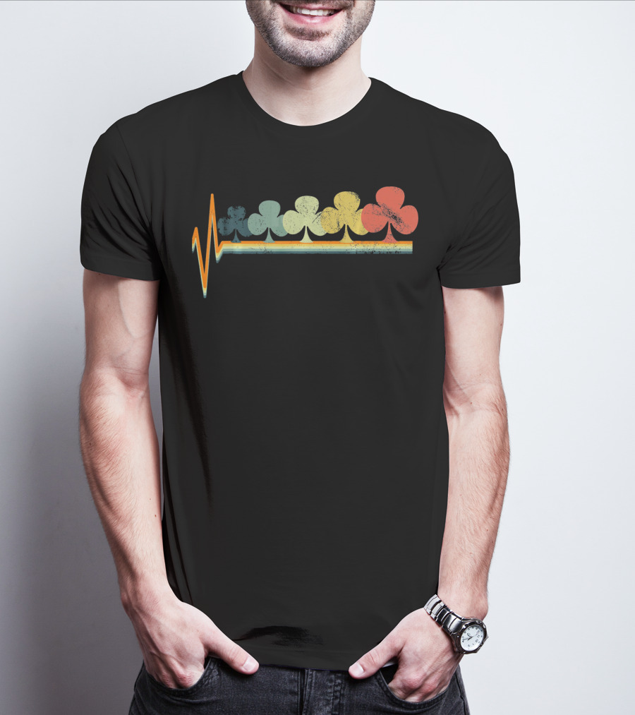 Poker Clover Clubs Hold Retro Heartbeat Vibes T-Shirt