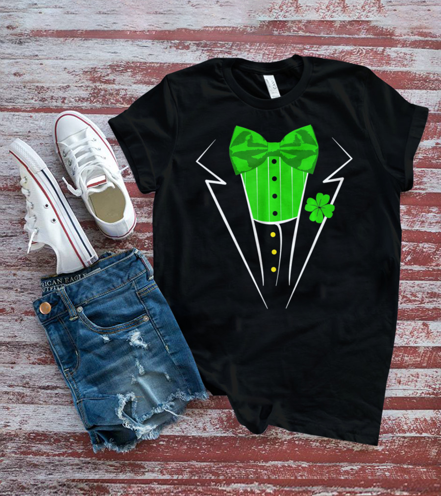 Saint Patricks Day Irish Tuxedo Clover Bow Tie T-Shirt
