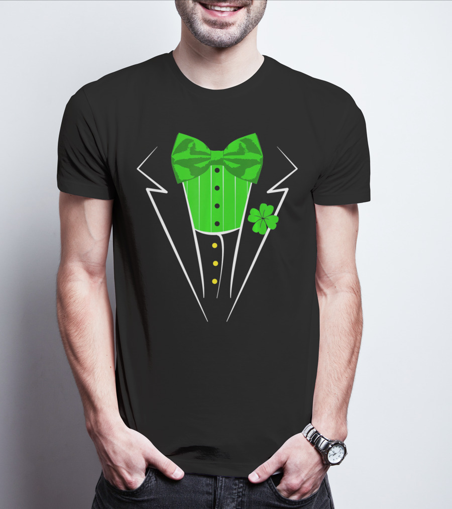 Saint Patricks Day Irish Tuxedo Clover Bow Tie T-Shirt