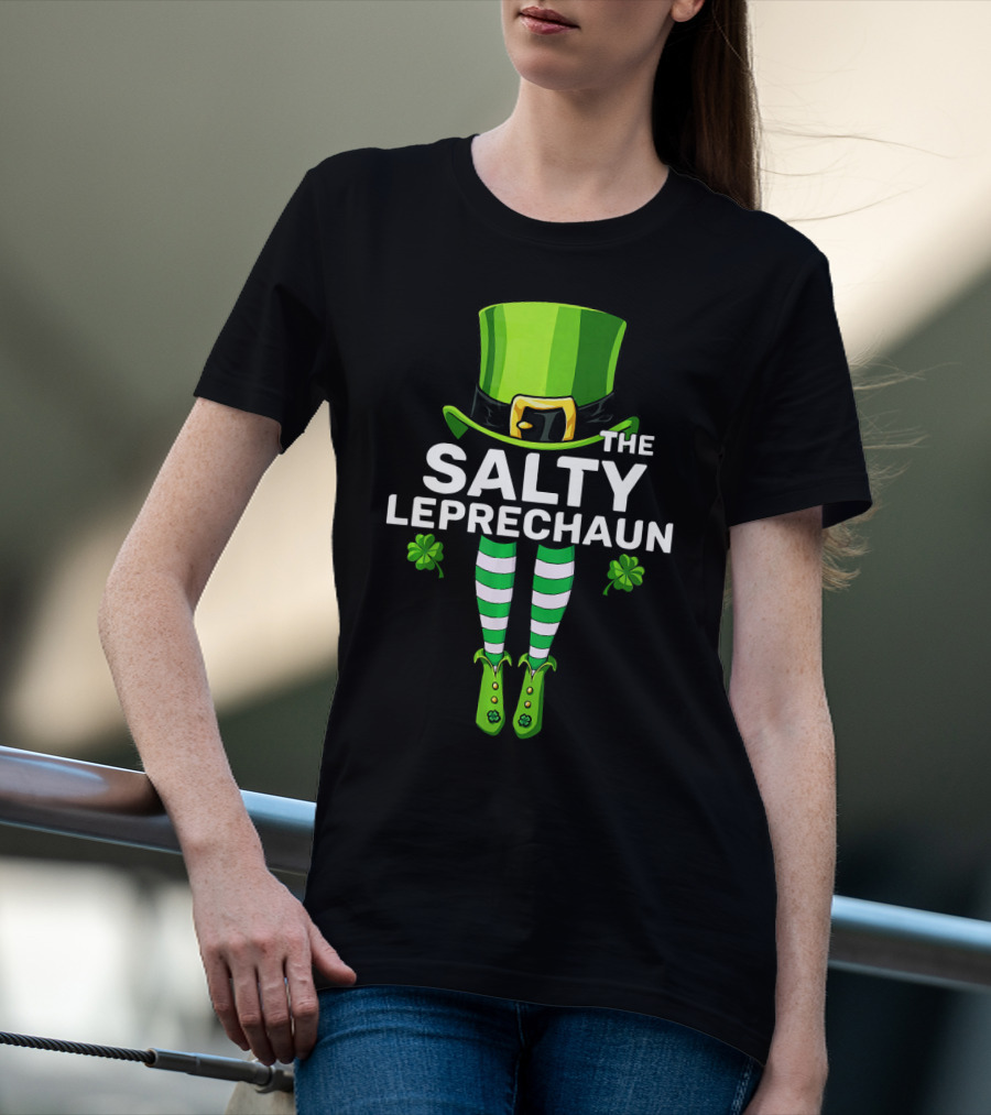 The Salty Leprechaun Green Hat And Striped Legs With Shamrocks T-Shirt