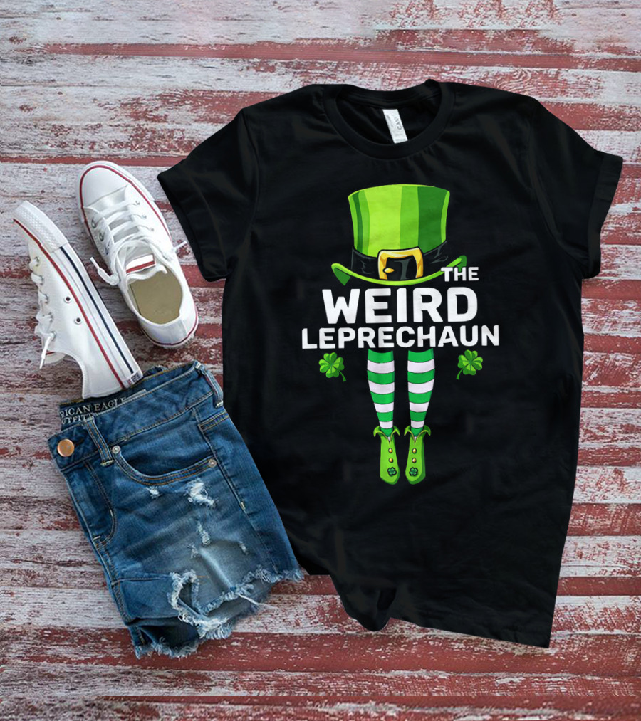 THE WEIRD LEPRECHAUN Shamrock Hat Striped Socks Fun St. Patrick's Day T-Shirt