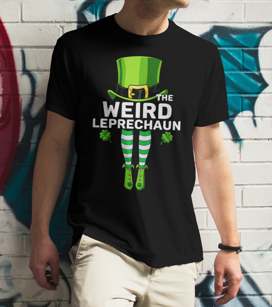 THE WEIRD LEPRECHAUN Shamrock Hat Striped Socks Fun St. Patrick's Day T-Shirt