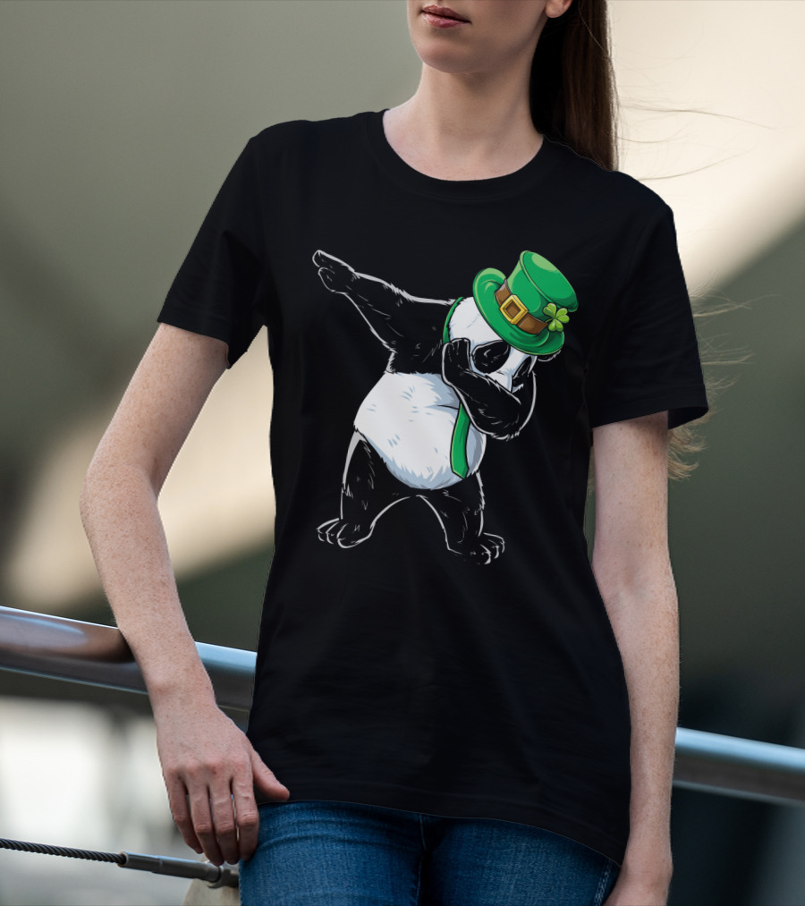 Dabbing Panda St Patricks Day Hat And Green Scarf T-Shirt