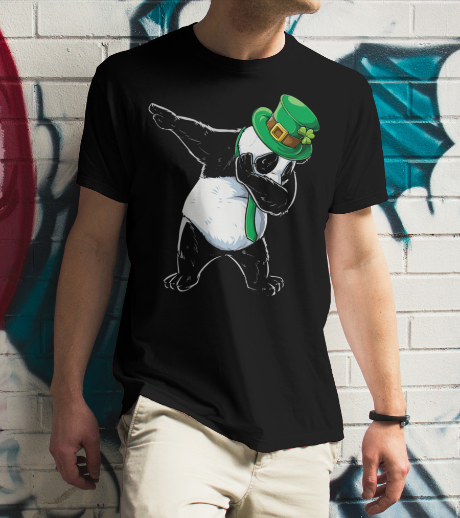 Dabbing Panda St Patricks Day Hat And Green Scarf T-Shirt