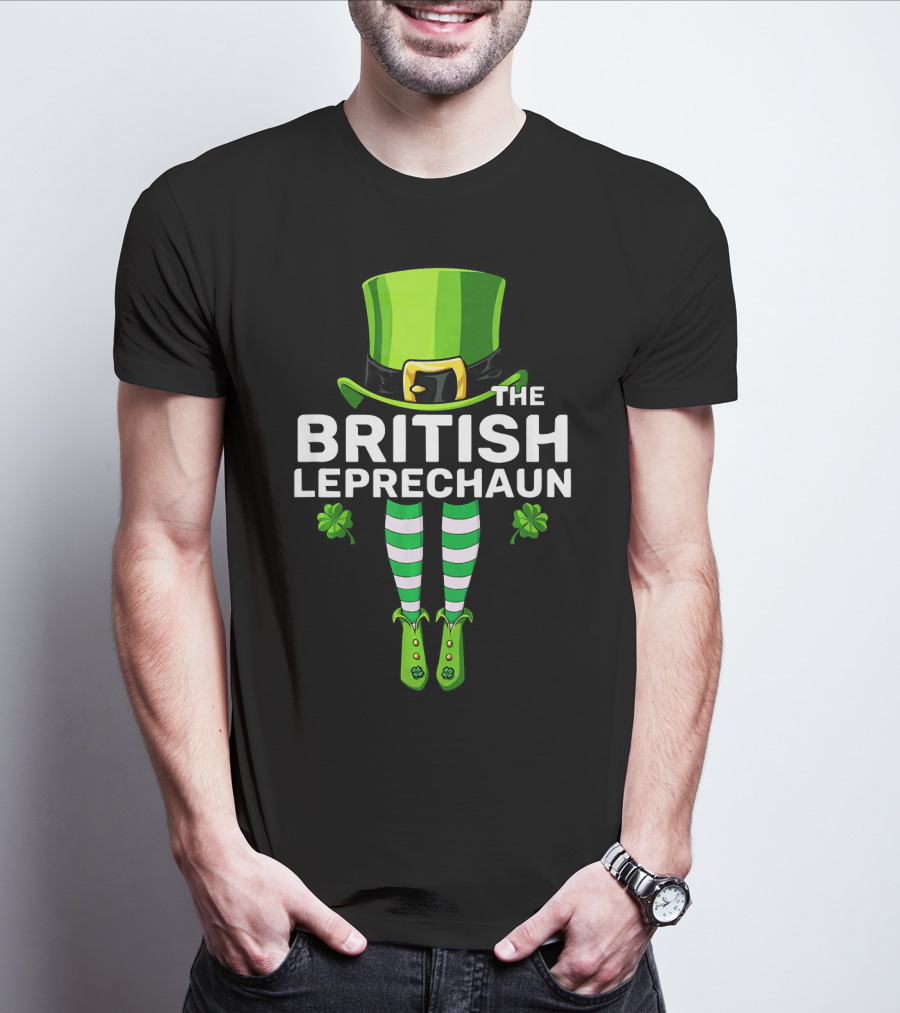 The British Leprechaun Matching Costume With Green Hat And Striped Socks T-Shirt