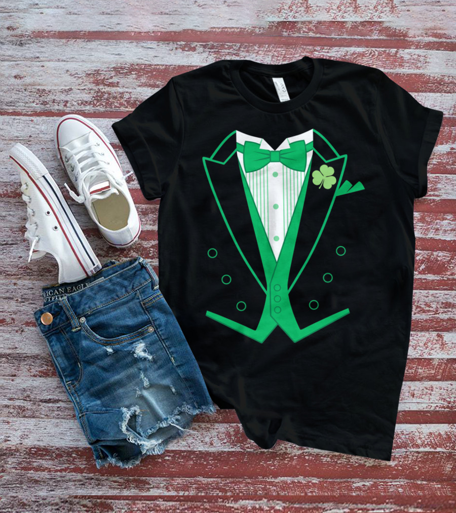 Green Bow Tie And Clover Tuxedo T-Shirt