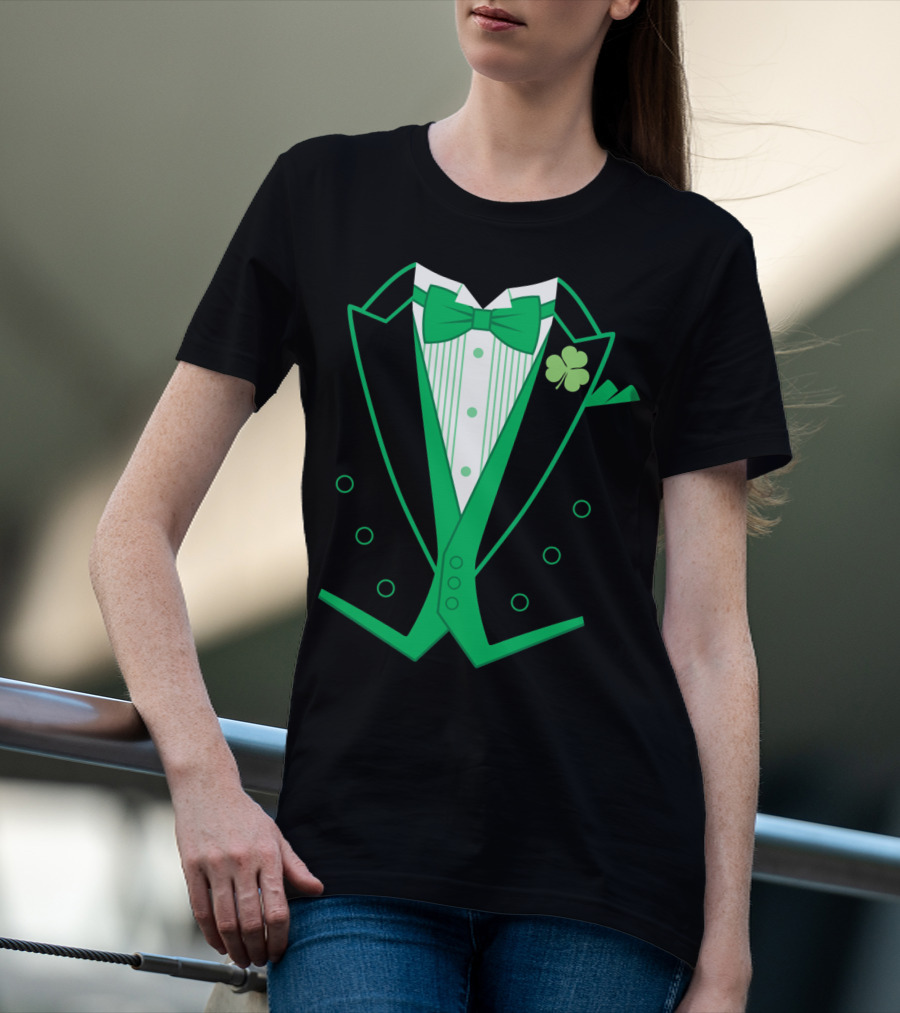 Green Bow Tie And Clover Tuxedo T-Shirt