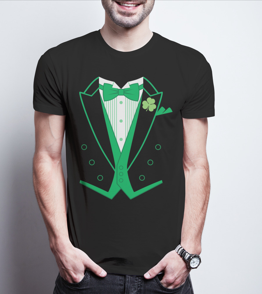 Green Bow Tie And Clover Tuxedo T-Shirt