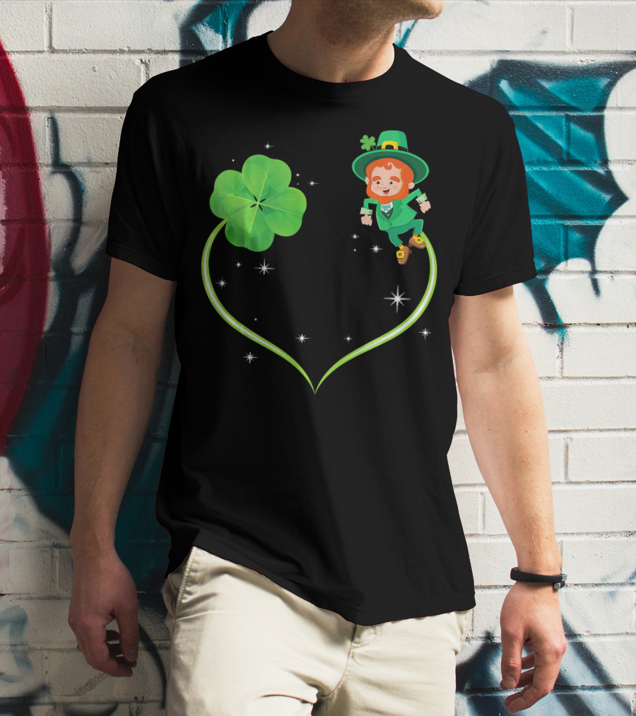 Leprechaun Flying With Shamrocks And Stars T-Shirt