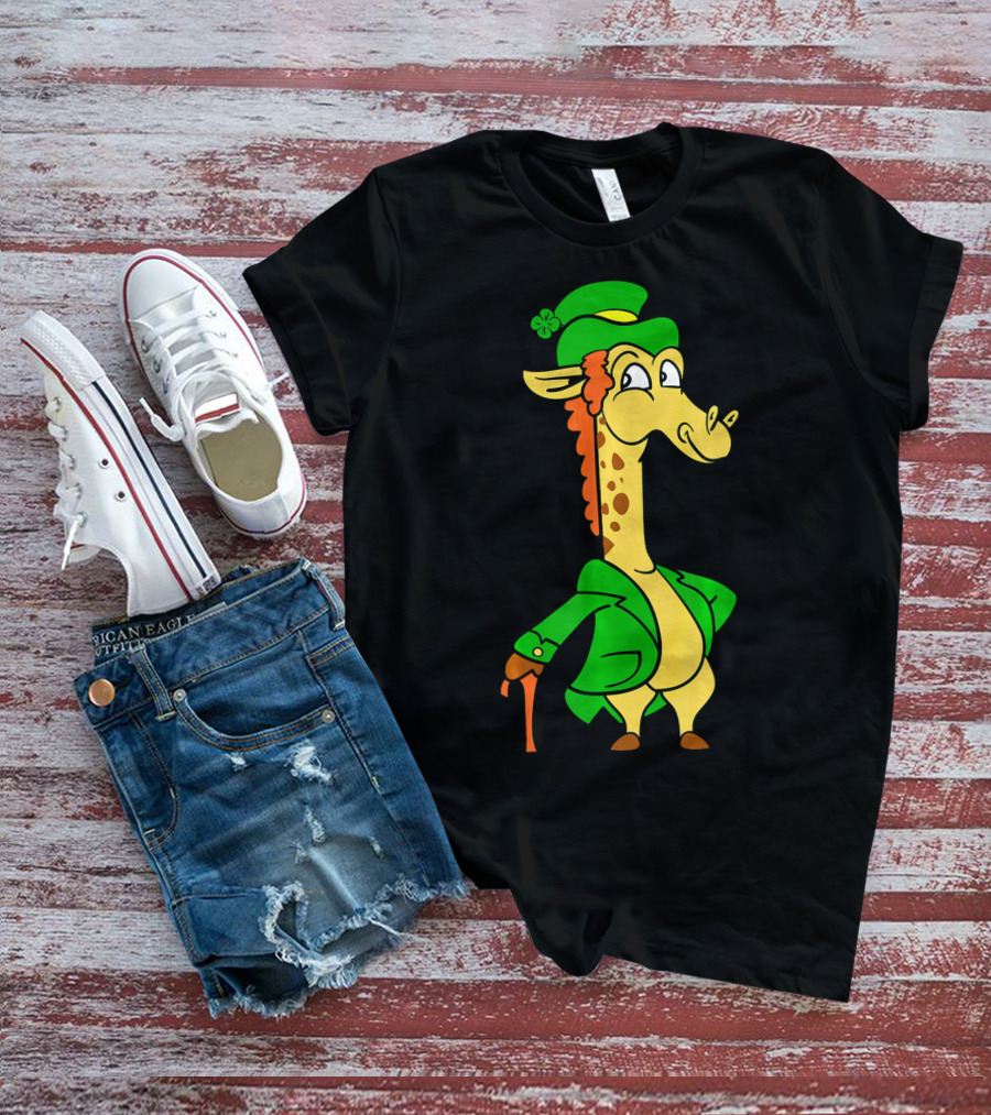 Funny Cool St. Patricks Day Giraffe Iris Leprechaun T-Shirt