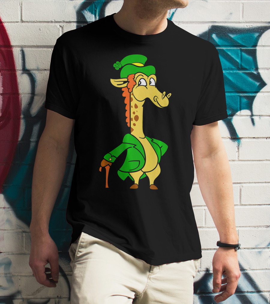 Funny Cool St. Patricks Day Giraffe Iris Leprechaun T-Shirt