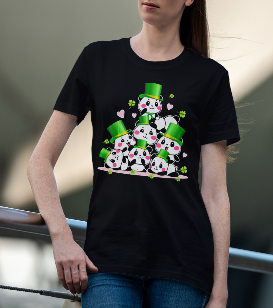 St Patricks Day Leprechaun Panda Cute Irish Lucky Clovers T-Shirt