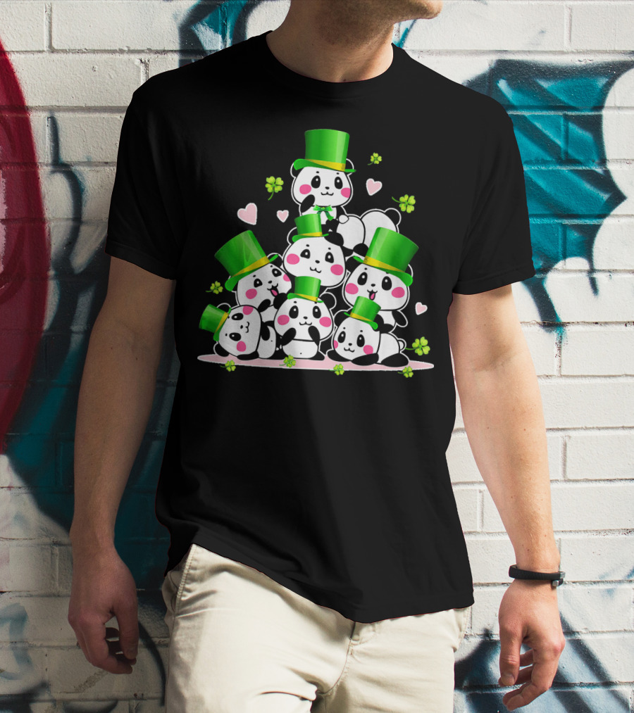 St Patricks Day Leprechaun Panda Cute Irish Lucky Clovers T-Shirt