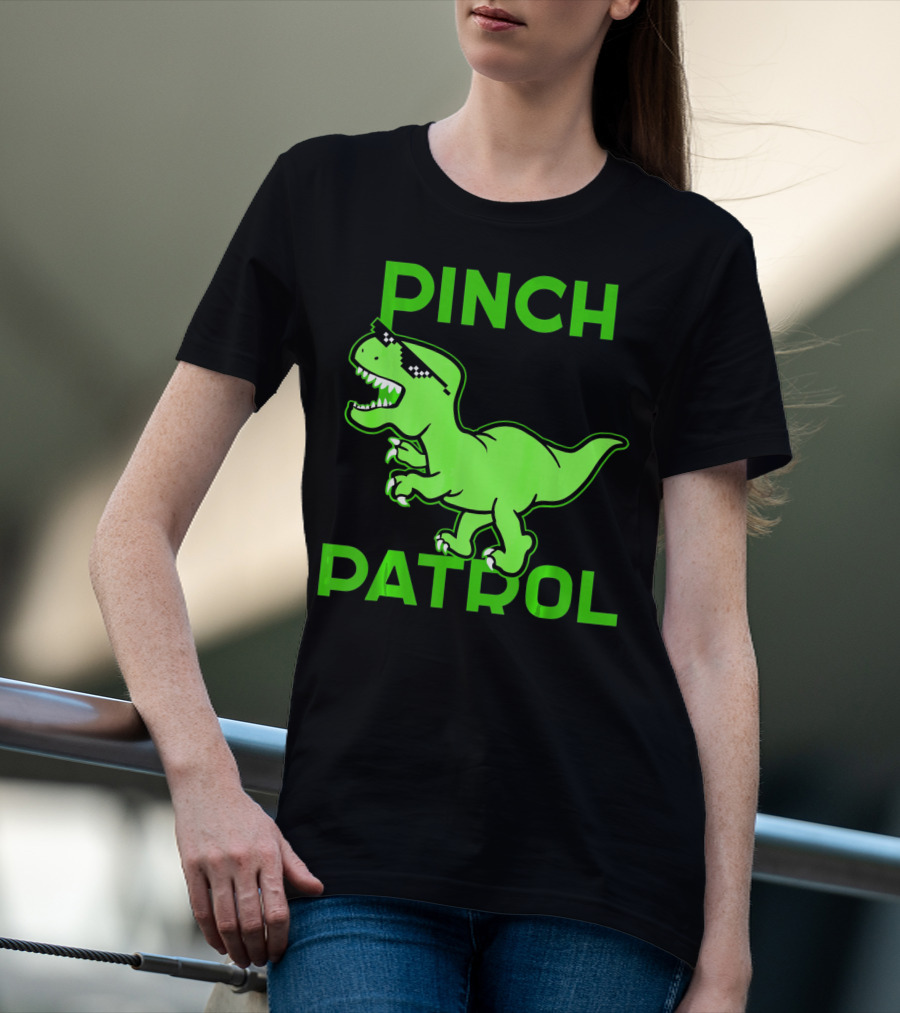 St Patrick Day Dinosaur Pinch Patrol Funny Green T-Rex Holiday T-Shirt
