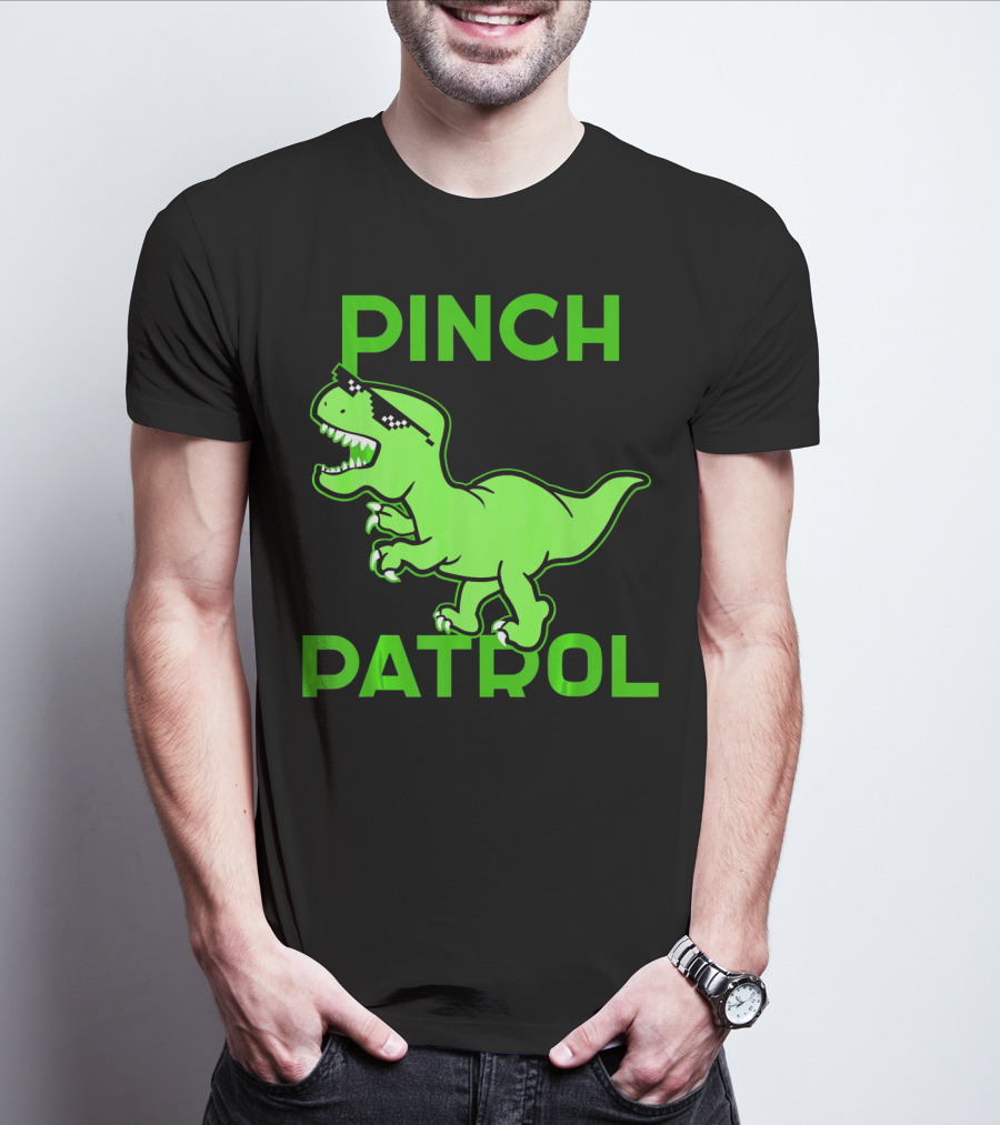 St Patrick Day Dinosaur Pinch Patrol Funny Green T-Rex Holiday T-Shirt