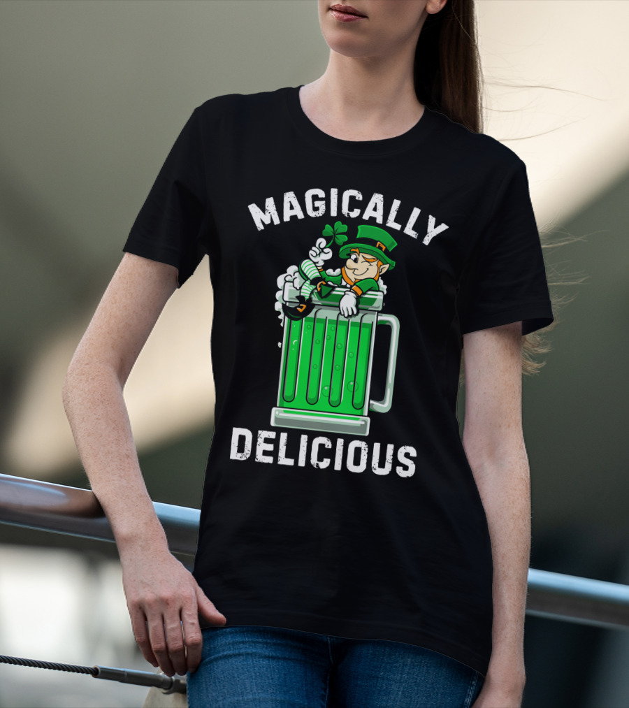 Magically Delicious Leprechaun Beer Mug Clover T-Shirt
