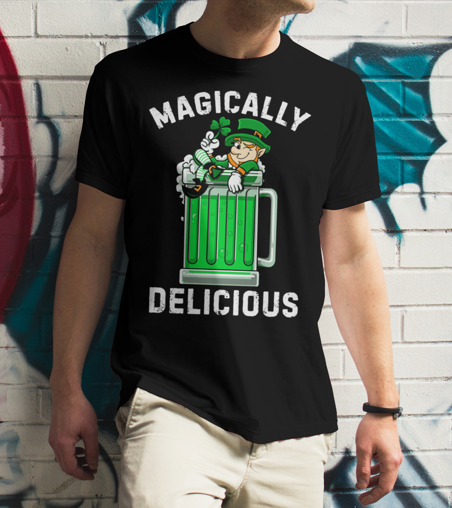 Magically Delicious Leprechaun Beer Mug Clover T-Shirt