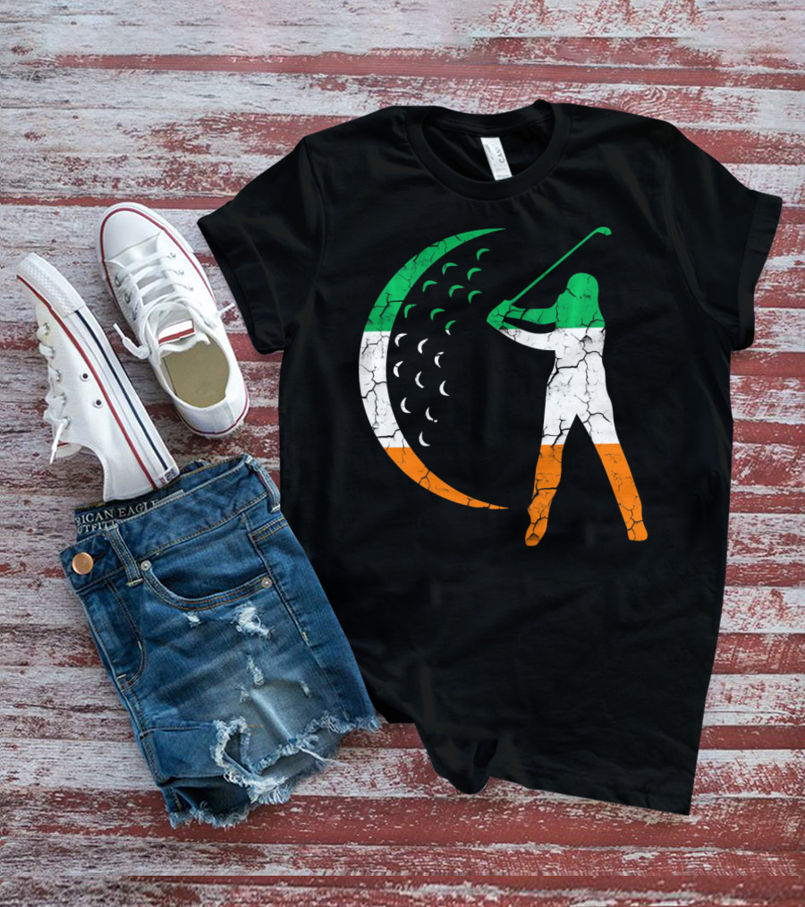 Irish Golf Swing With Ireland Flag Colors T-Shirt