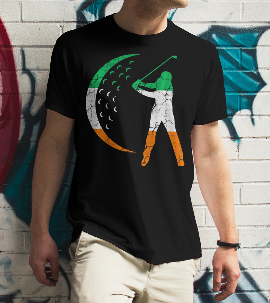 Irish Golf Swing With Ireland Flag Colors T-Shirt