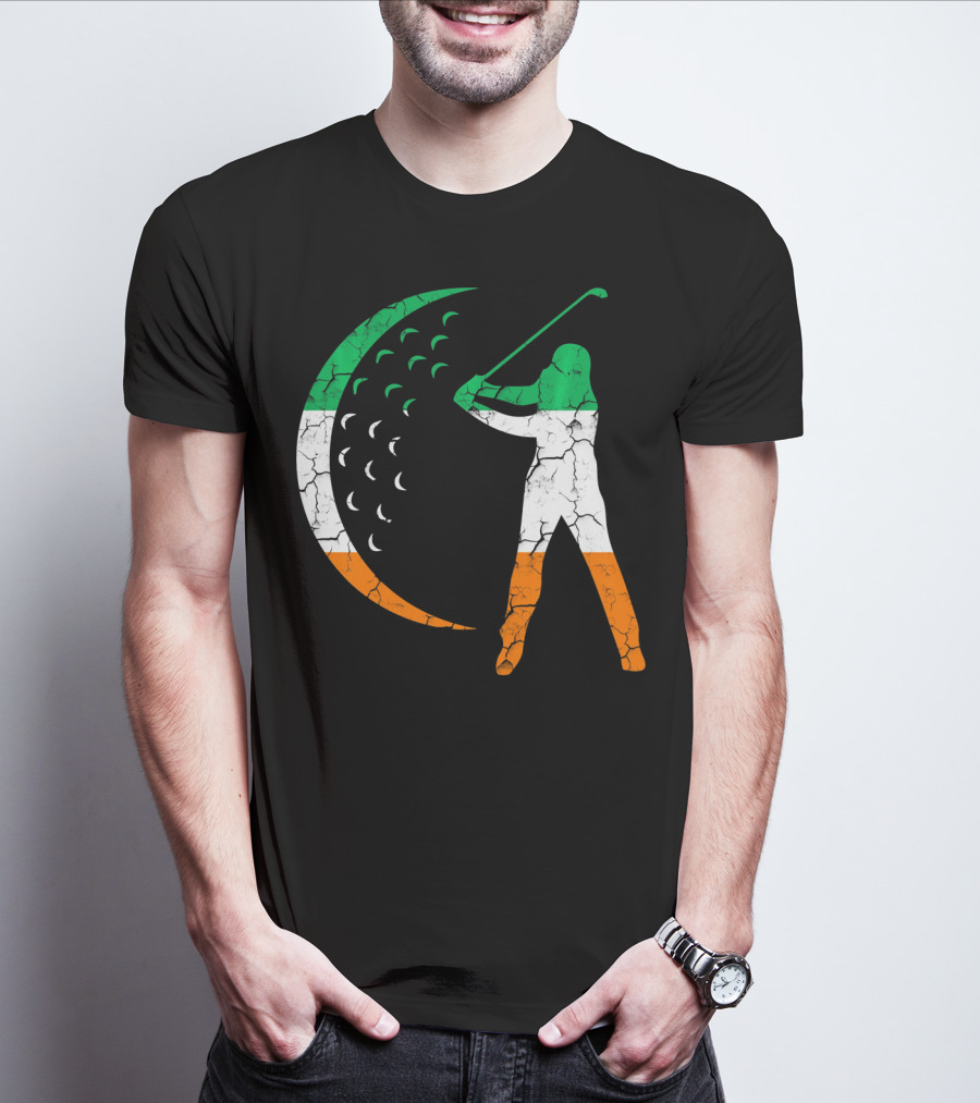 Irish Golf Swing With Ireland Flag Colors T-Shirt