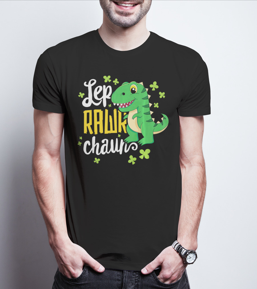 Lep Rawr Chawn Dinosaur With Shamrocks T-Shirt