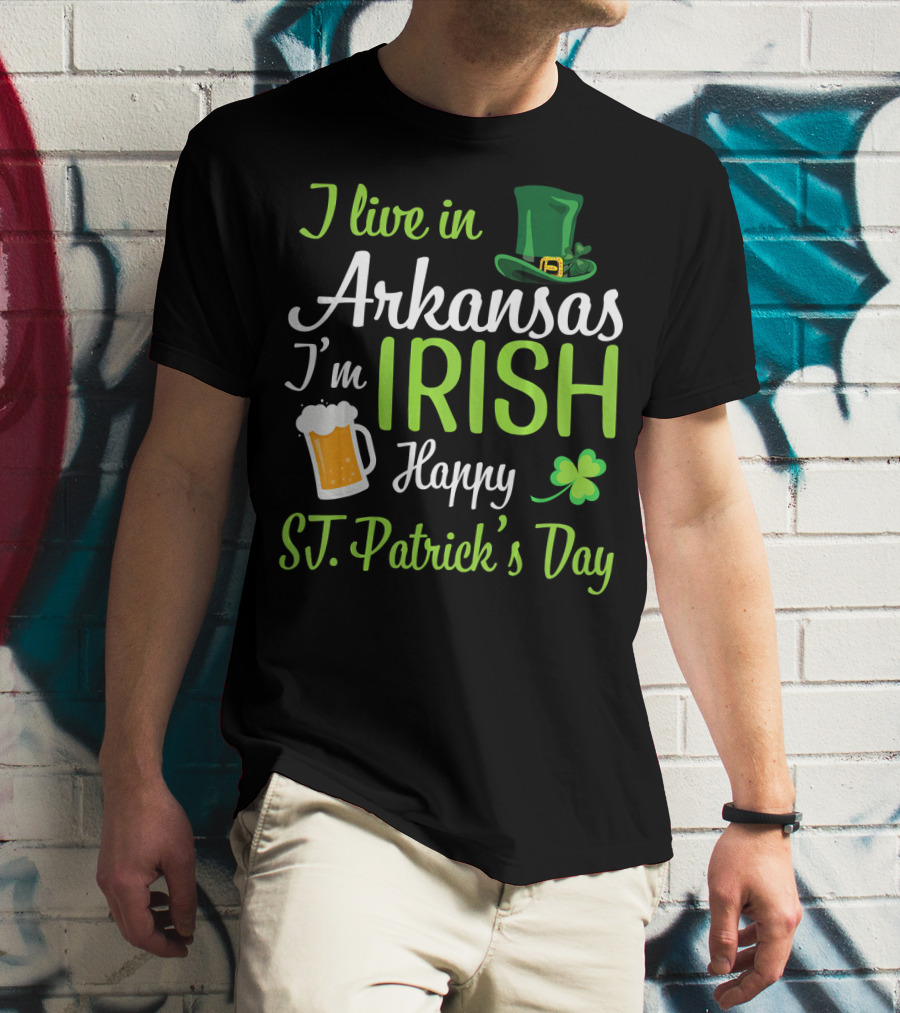 I Live In Arkansas I'm Irish Happy St. Patrick's Day Shamrock Beer Hat T-Shirt