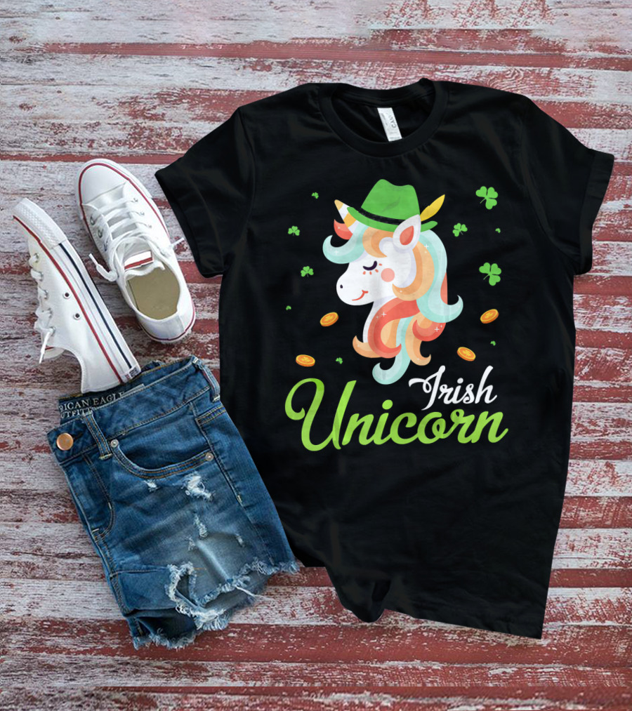 Irish Unicorn Leprechaun Gold Shamrocks T-Shirt