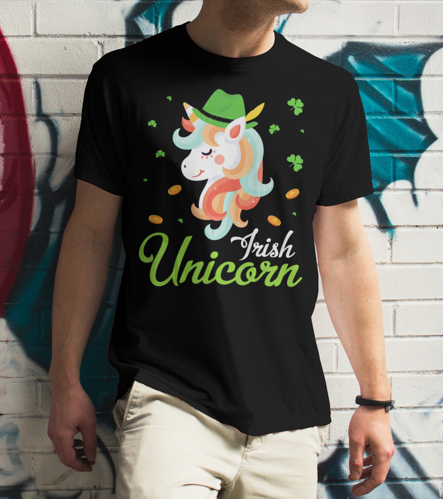 Irish Unicorn Leprechaun Gold Shamrocks T-Shirt