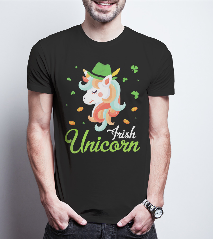 Irish Unicorn Leprechaun Gold Shamrocks T-Shirt