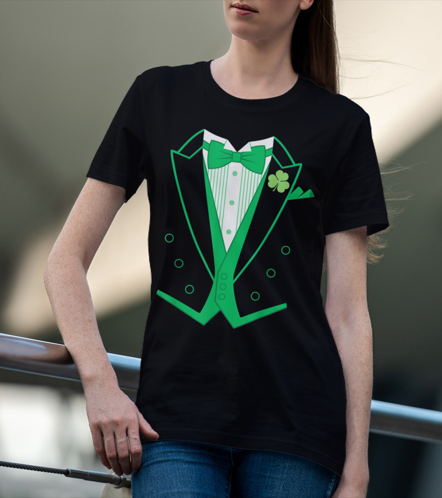 Irish Tuxedo Green Shamrock Bow Tie St. Patrick's Day T-Shirt