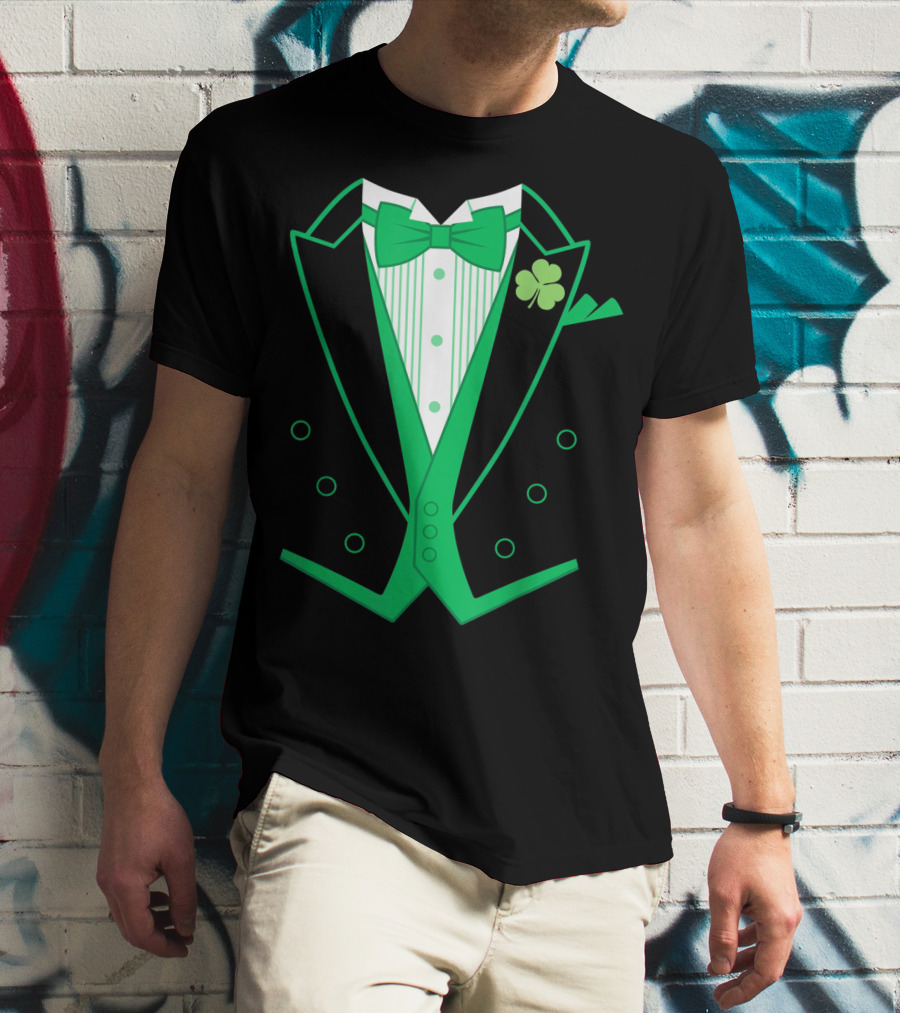Irish Tuxedo Green Shamrock Bow Tie St. Patrick's Day T-Shirt