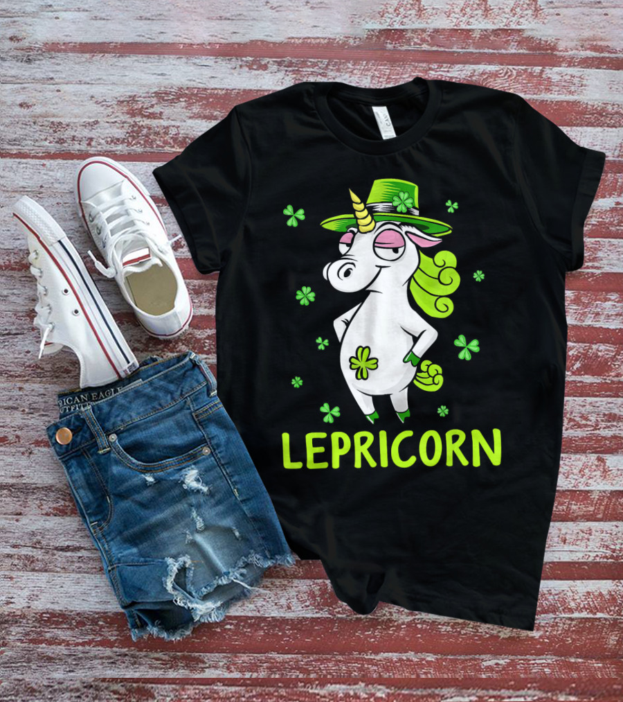 Lepricorn Leprechaun Unicorn St Pat Clover Hat T-Shirt