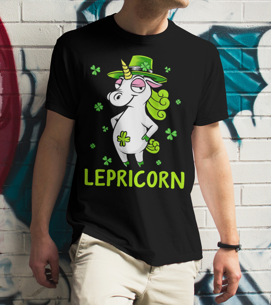 Lepricorn Leprechaun Unicorn St Pat Clover Hat T-Shirt