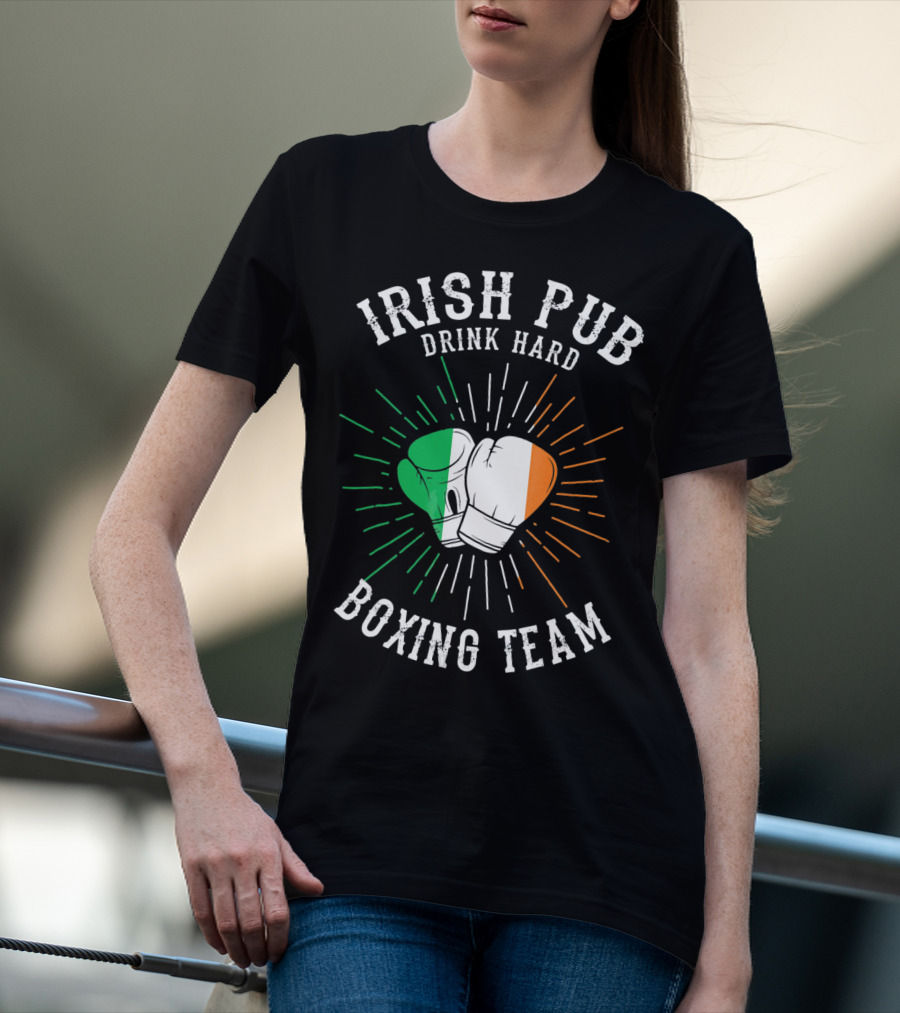 Irish Pub Boxing Team Drink Hard Gloves With Flag T-Shirt