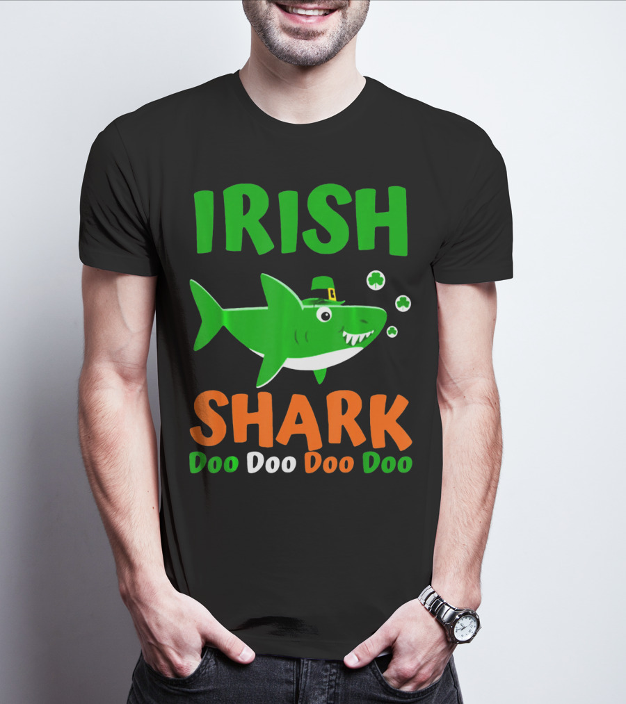 Irish Shark Doo Doo Doo Leprechaun Hat And Shamrocks T-Shirt