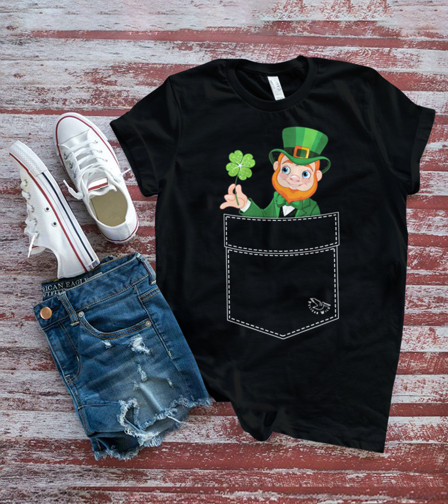 Leprechaun Holding Shamrock In Pocket Long Sleeve T-Shirt