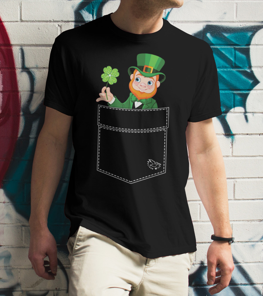 Leprechaun Holding Shamrock In Pocket Long Sleeve T-Shirt