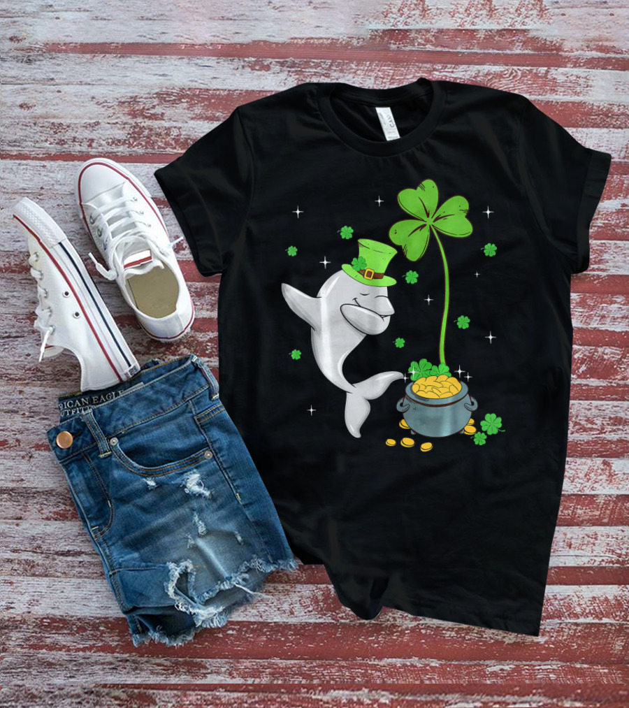 Shamrock Leprechaun Dolphin St Patricks Pot Of Gold T-Shirt