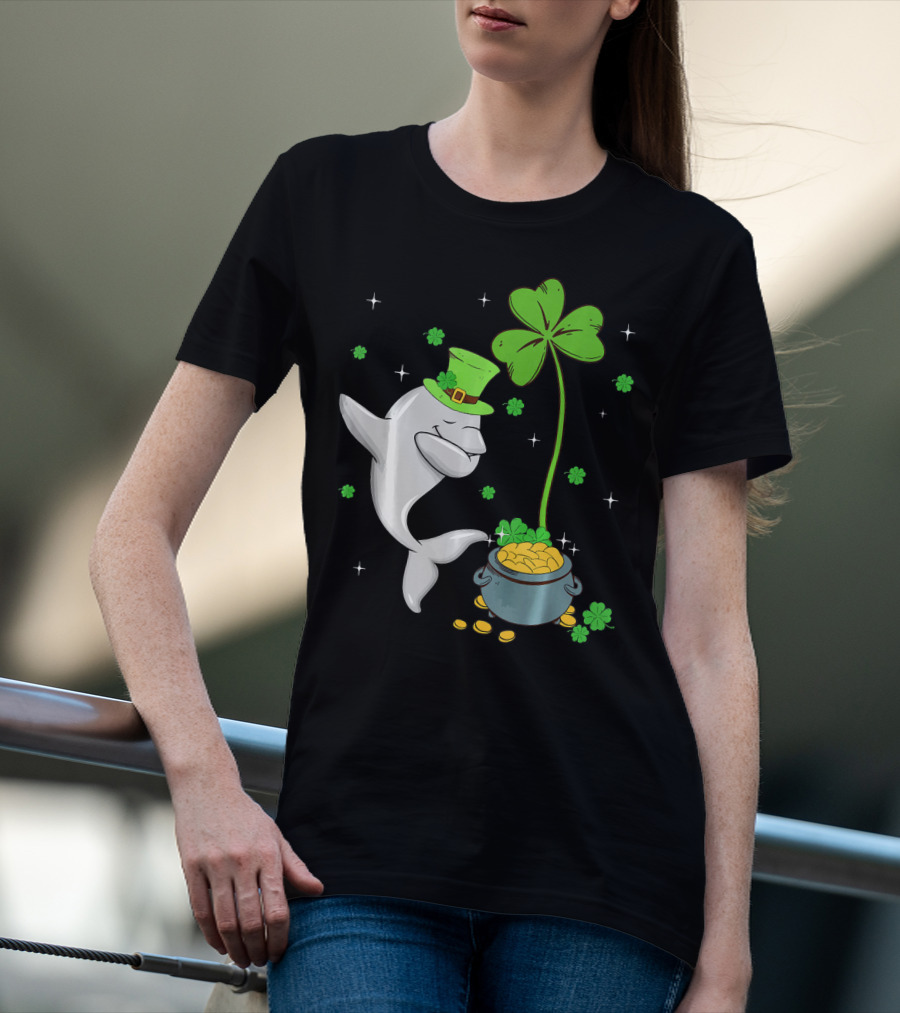 Shamrock Leprechaun Dolphin St Patricks Pot Of Gold T-Shirt
