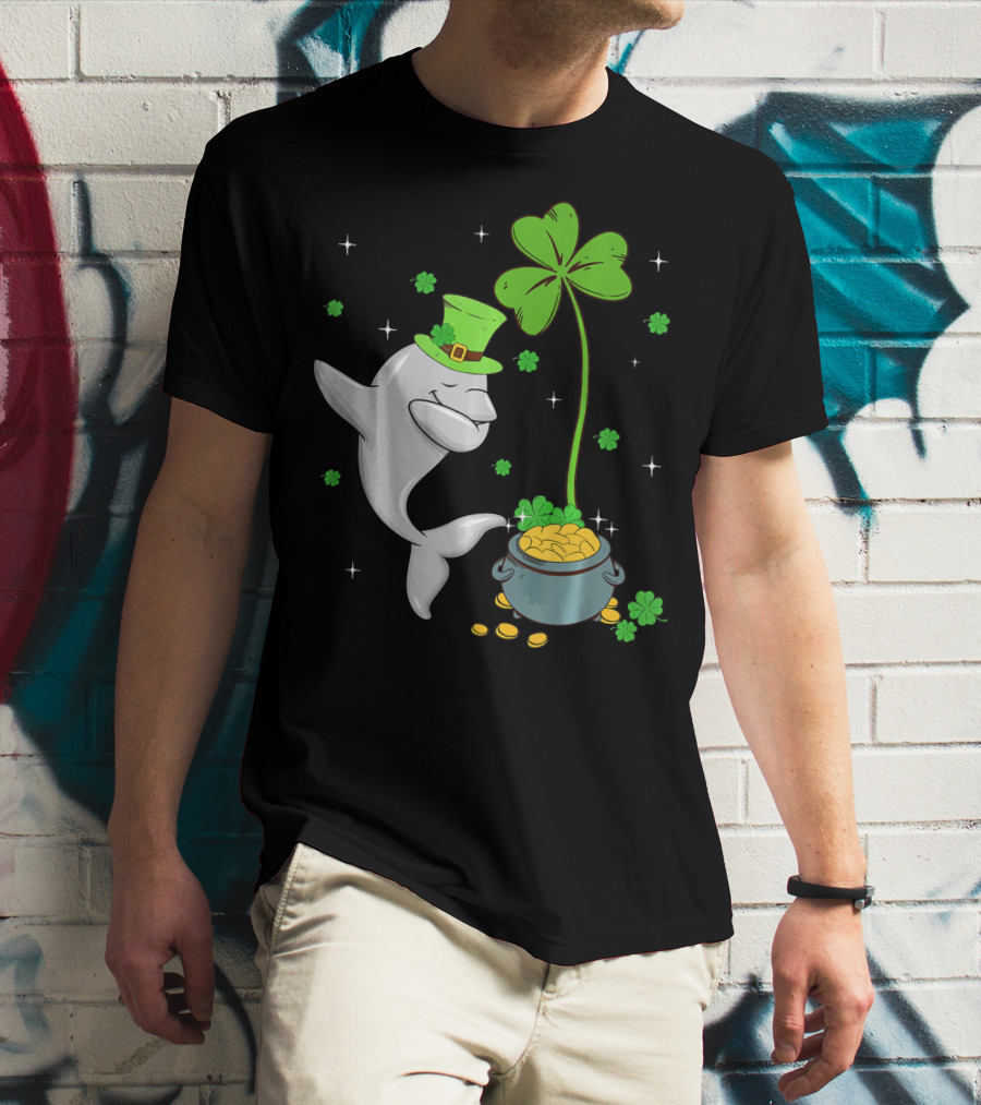 Shamrock Leprechaun Dolphin St Patricks Pot Of Gold T-Shirt