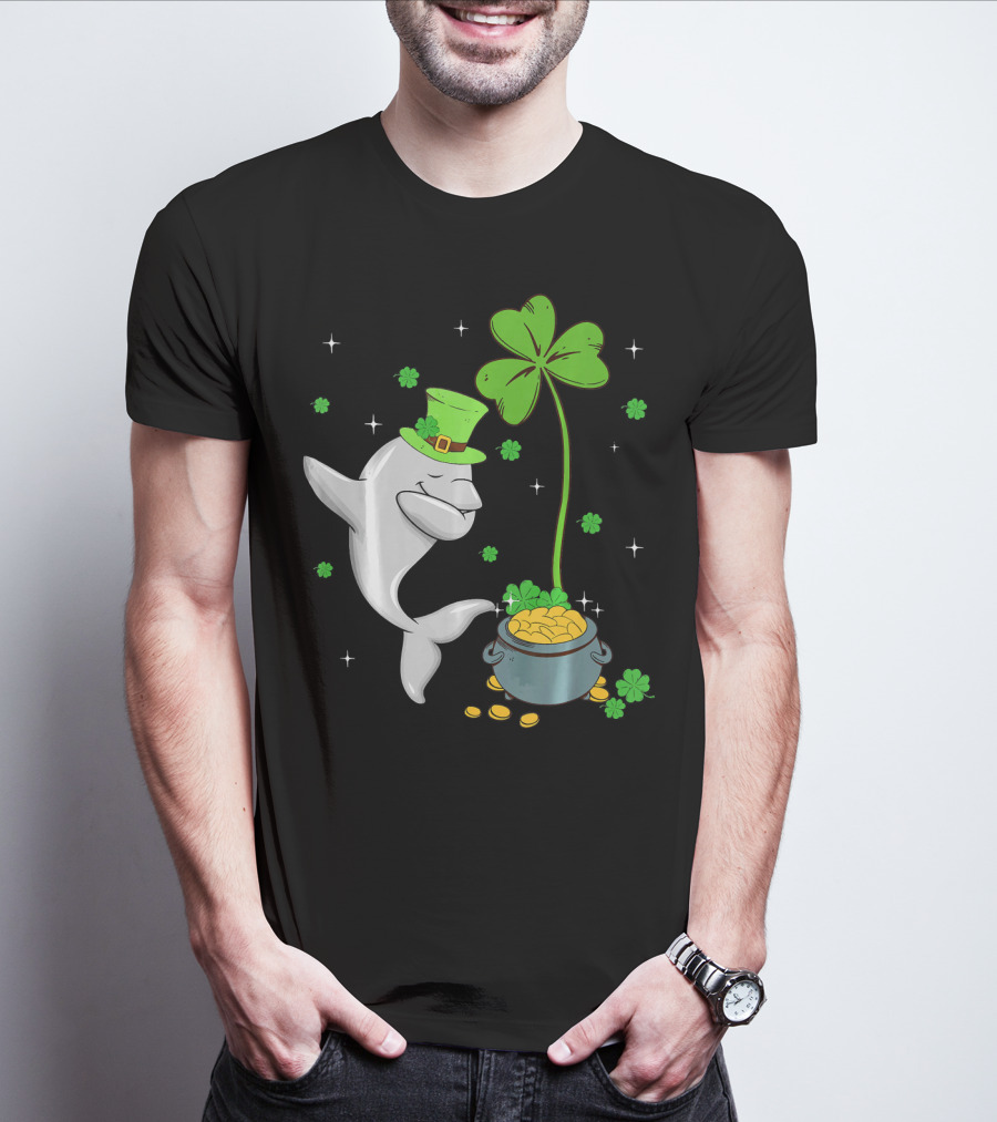 Shamrock Leprechaun Dolphin St Patricks Pot Of Gold T-Shirt