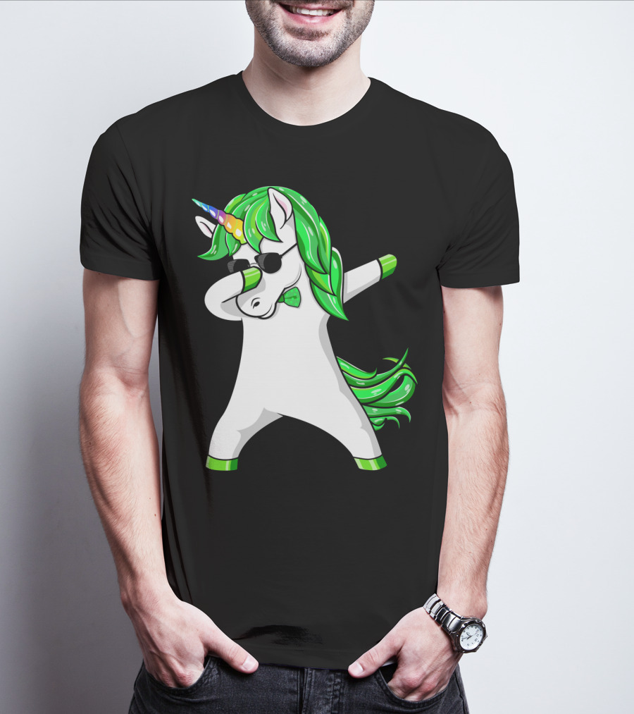 St Patricks Day Dabbing Green Unicorn T-Shirt