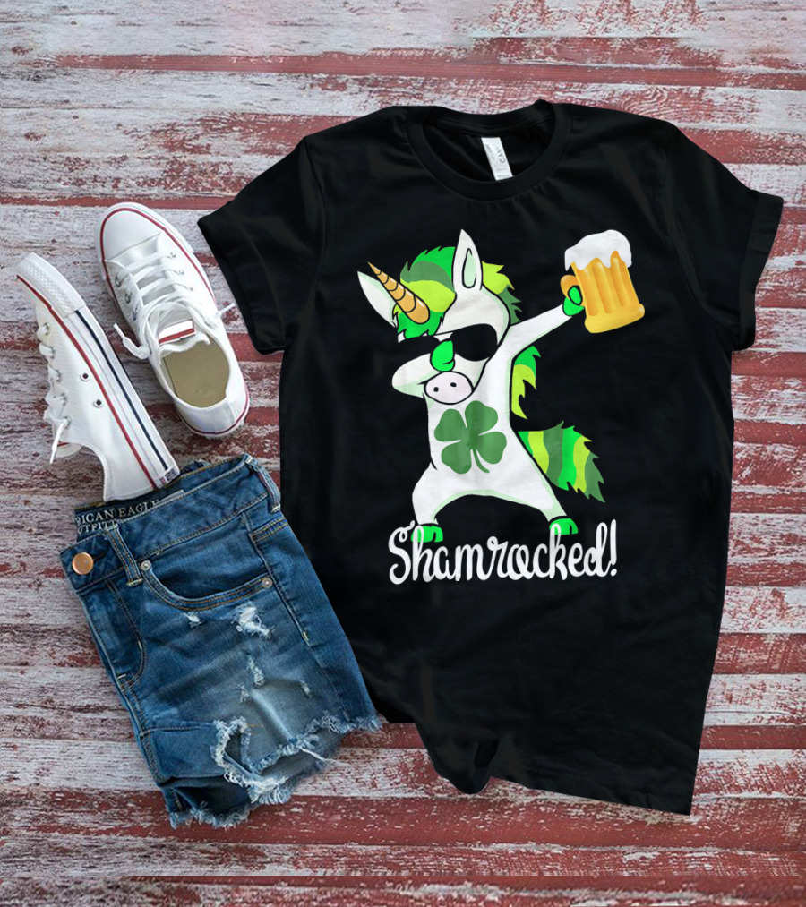 Shamrocked Funny St. Patrick's Day Unicorn With Beer Mug T-Shirt