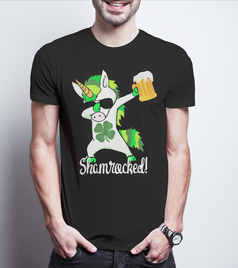 Shamrocked Funny St. Patrick's Day Unicorn With Beer Mug T-Shirt