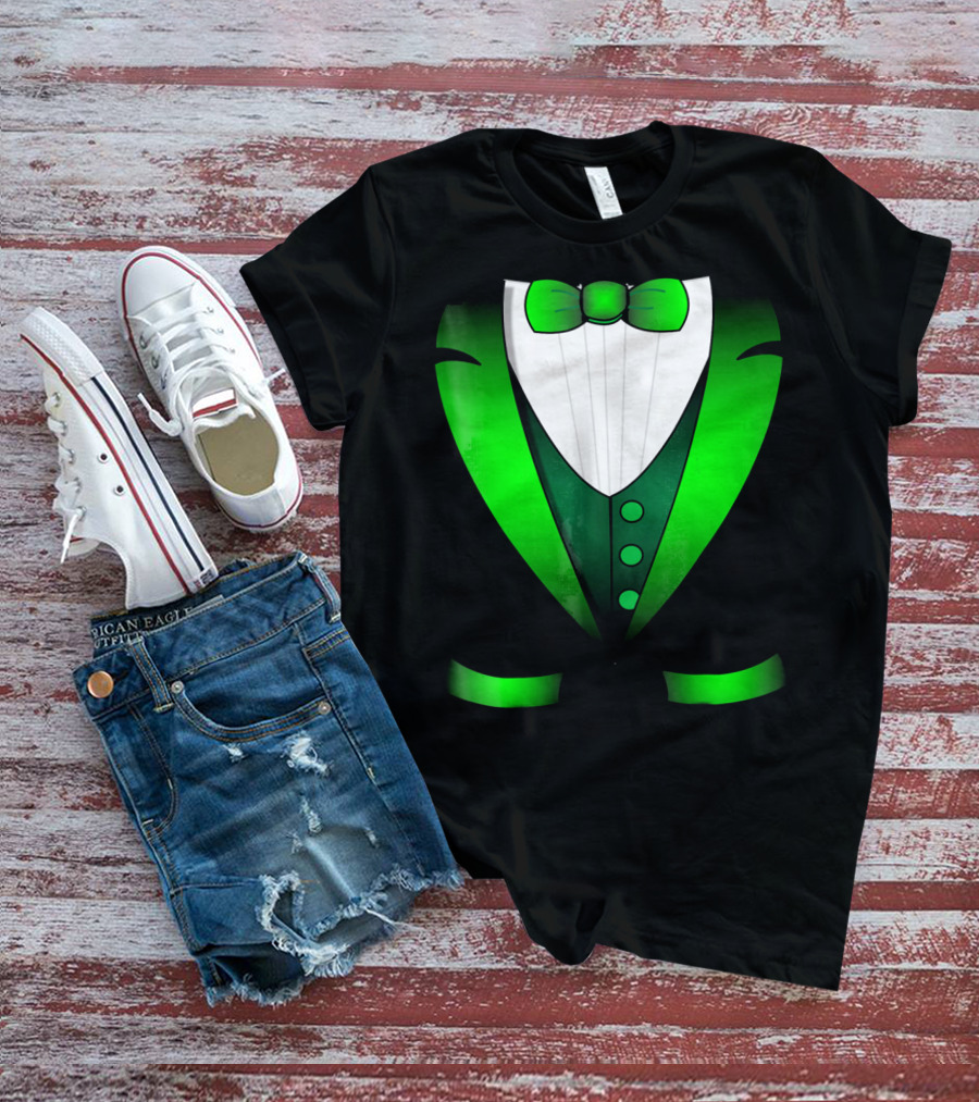 Irish St Patricks Day Leprechaun Green Tuxedo Bowtie T-Shirt