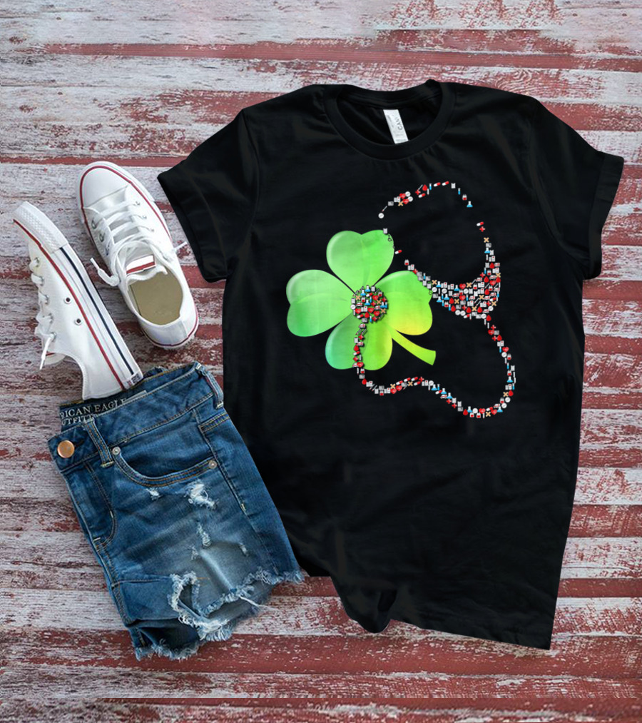 Shamrock Saint Patrick's Day Nurse Stethoscope Emoji Icons T-Shirt