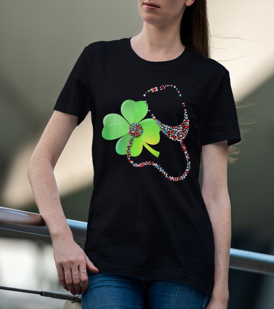 Shamrock Saint Patrick's Day Nurse Stethoscope Emoji Icons T-Shirt