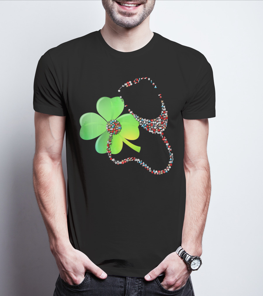 Shamrock Saint Patrick's Day Nurse Stethoscope Emoji Icons T-Shirt