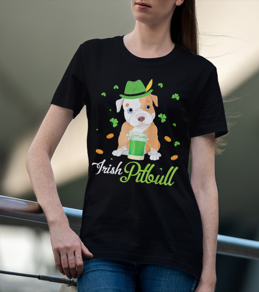 Irish Pitbull Shamrock Hat Beer Coins T-Shirt