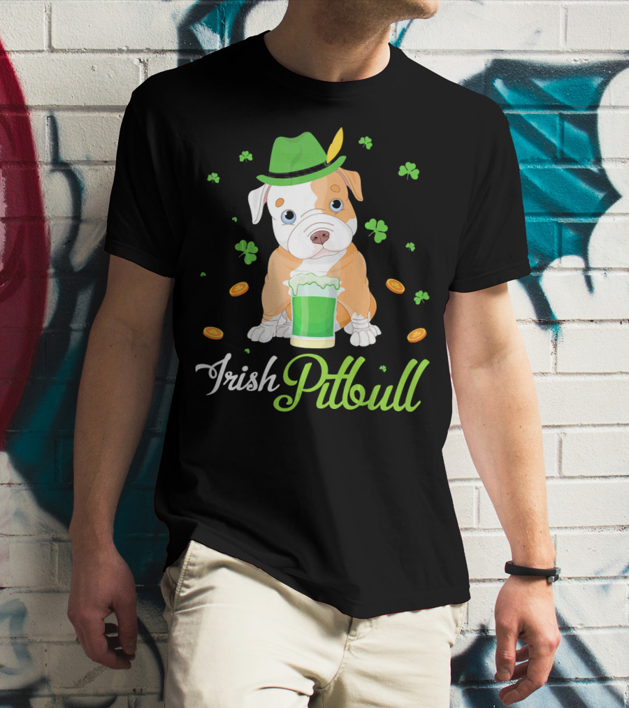 Irish Pitbull Shamrock Hat Beer Coins T-Shirt